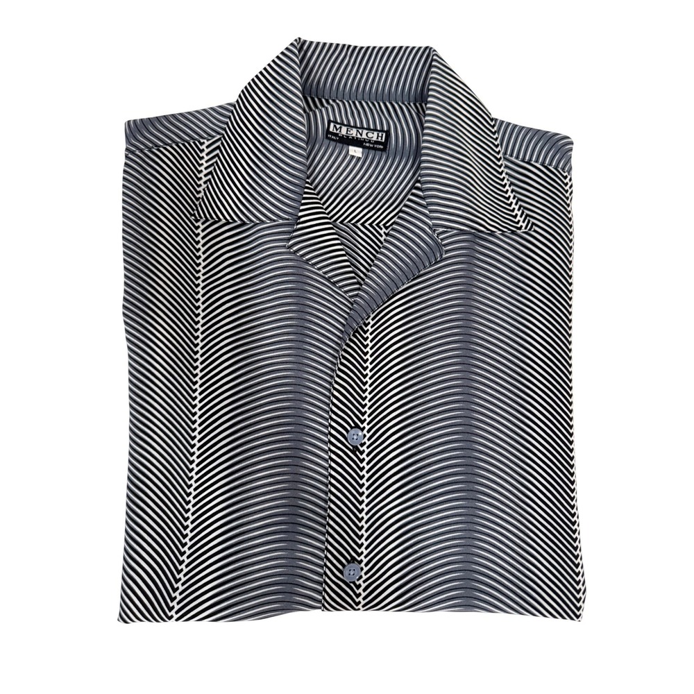 Mench Platinum Button Down Shirt Mens Large Gray Optical Illusion Wave Print